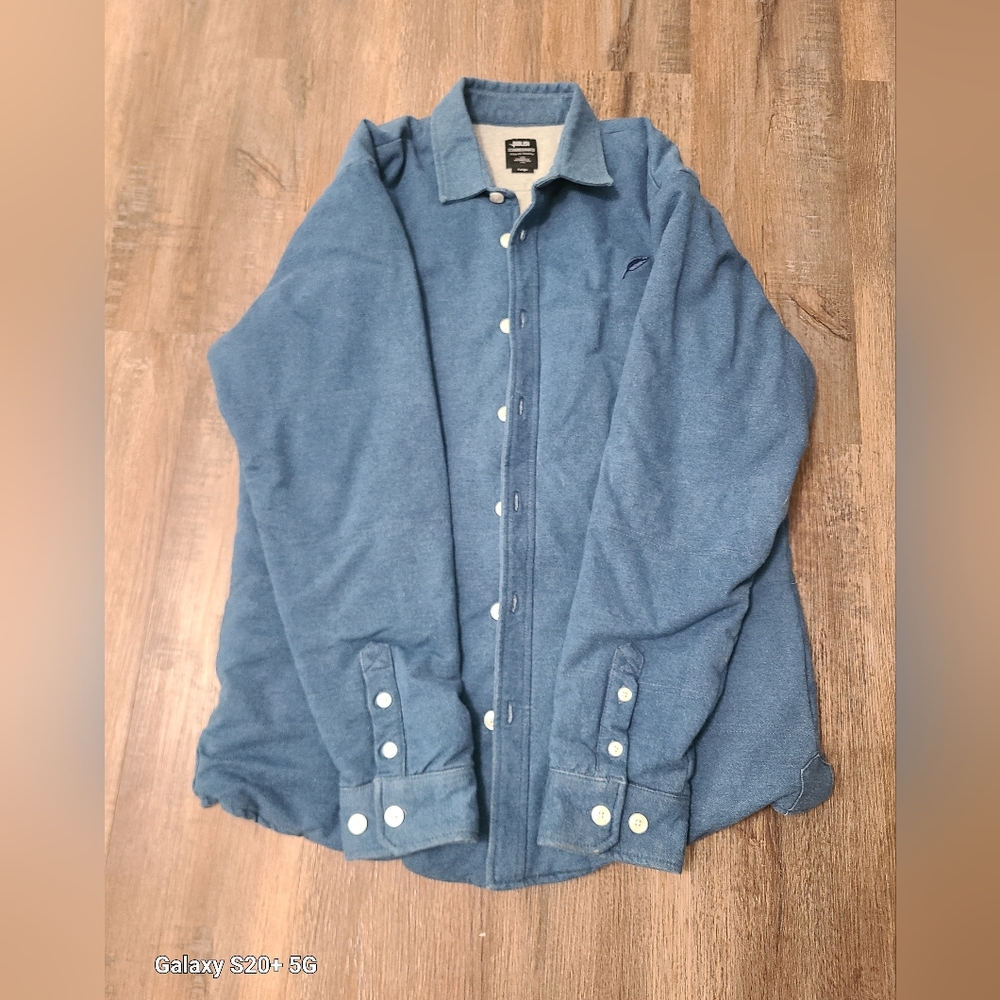 Publish Brand Mens Blue Button Up Outerwear Jacket w/Inside Pocket Size Large
